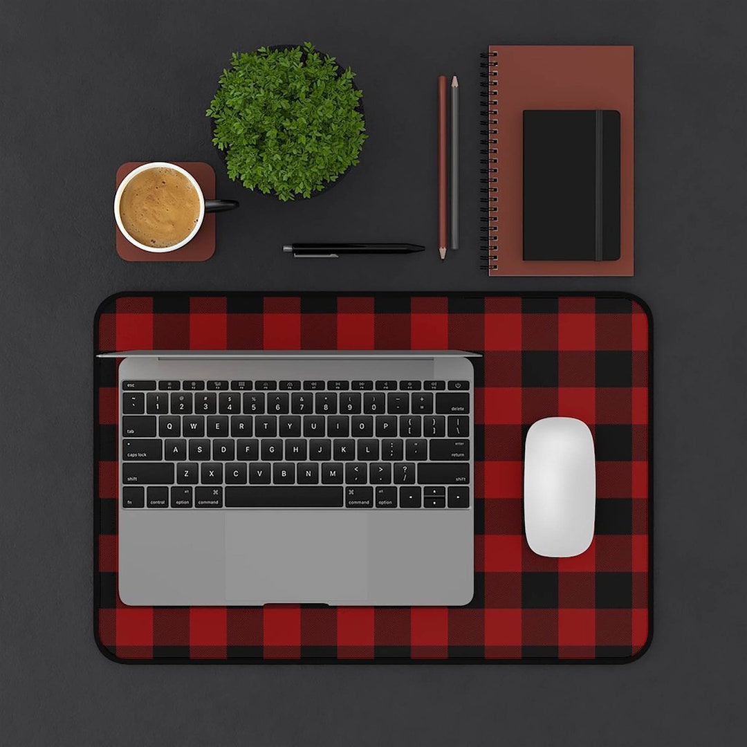 Red and Black Buffalo Plaid Desk Mat Large Enough for Keyboard and ...