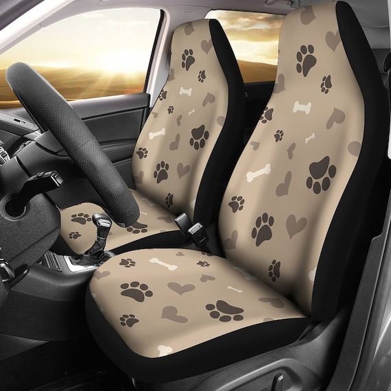 Beige and Brown Paw Print Pattern Pet Love Theme Car Seat Covers