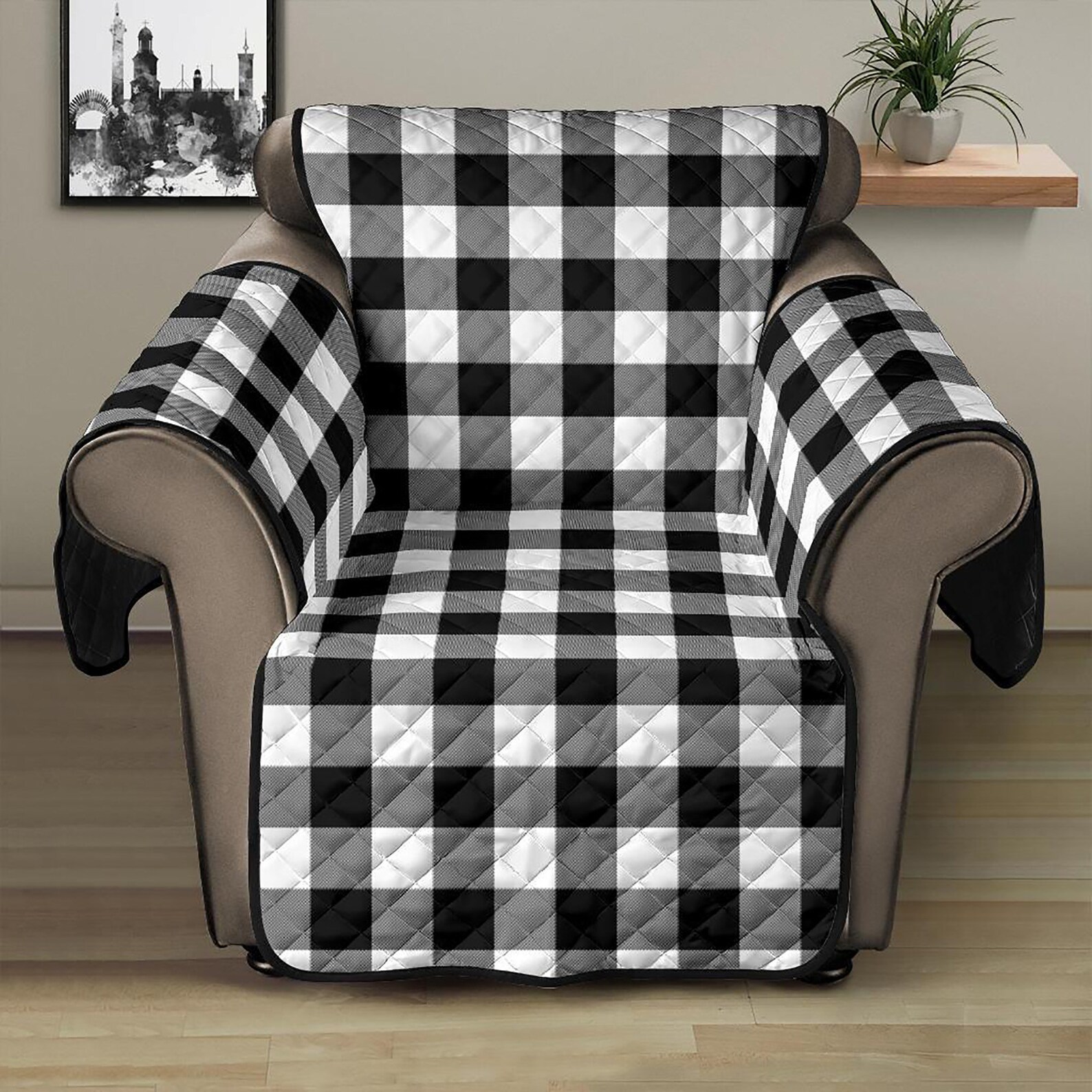 Black and White Buffalo Plaid 54 Seat Width Loveseat Etsy