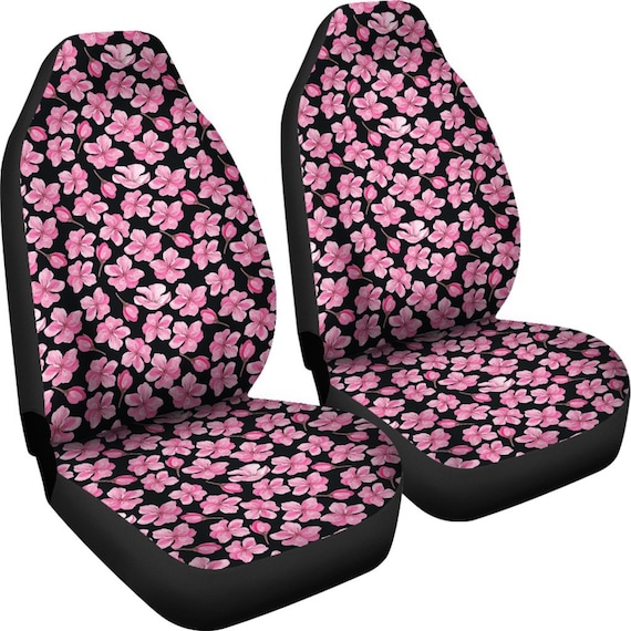 Black With Large Pink Cherry Blossom Flowers Car Seat Covers - Cherry Car Seat Cover Sets Black With Large Pink Cherry Blossom Flowers Car Seat Covers - Cherry Car Seat Cover Sets