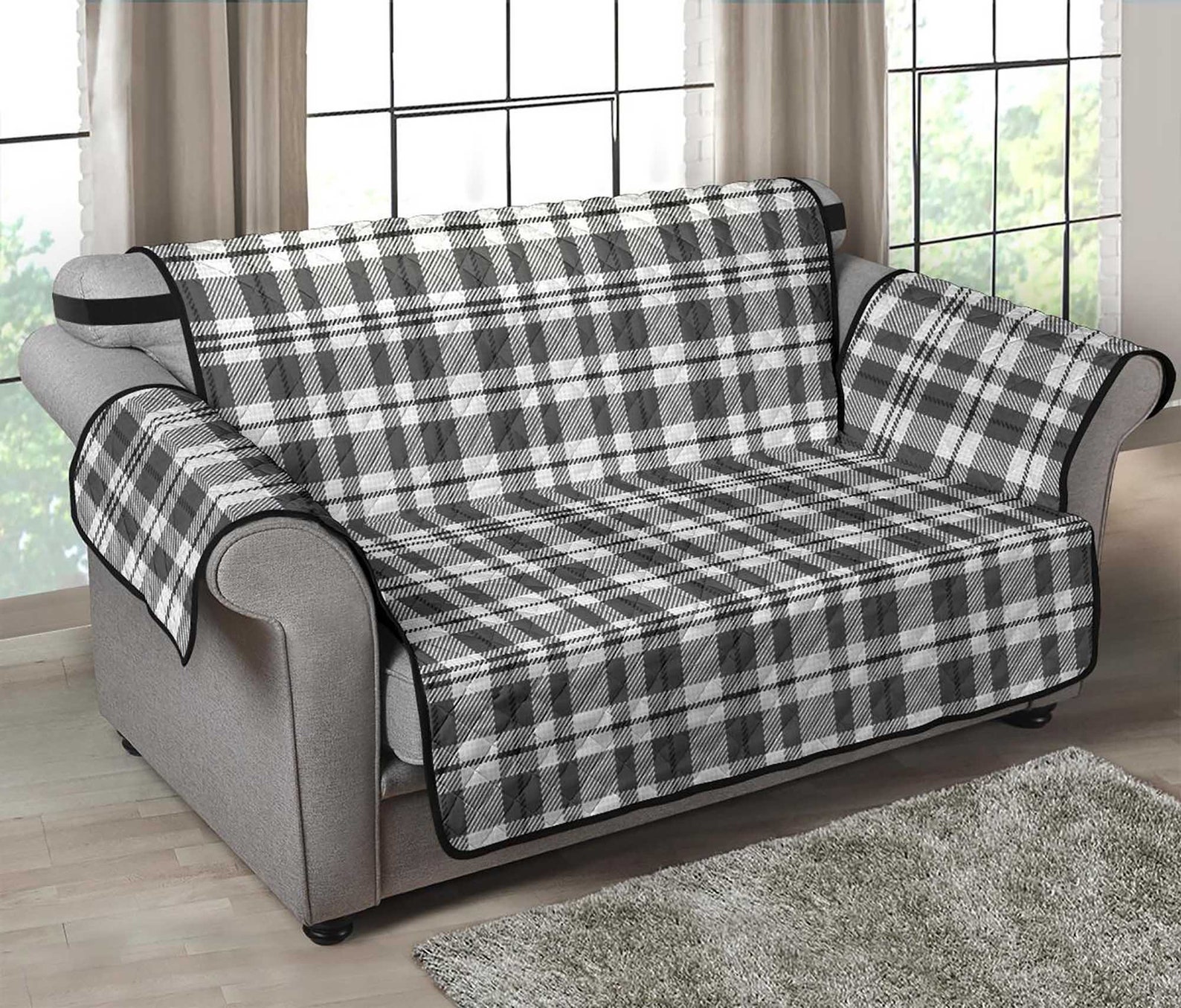 Gray and White Plaid Tartan 54 Seat Width Loveseat Sofa Etsy UK
