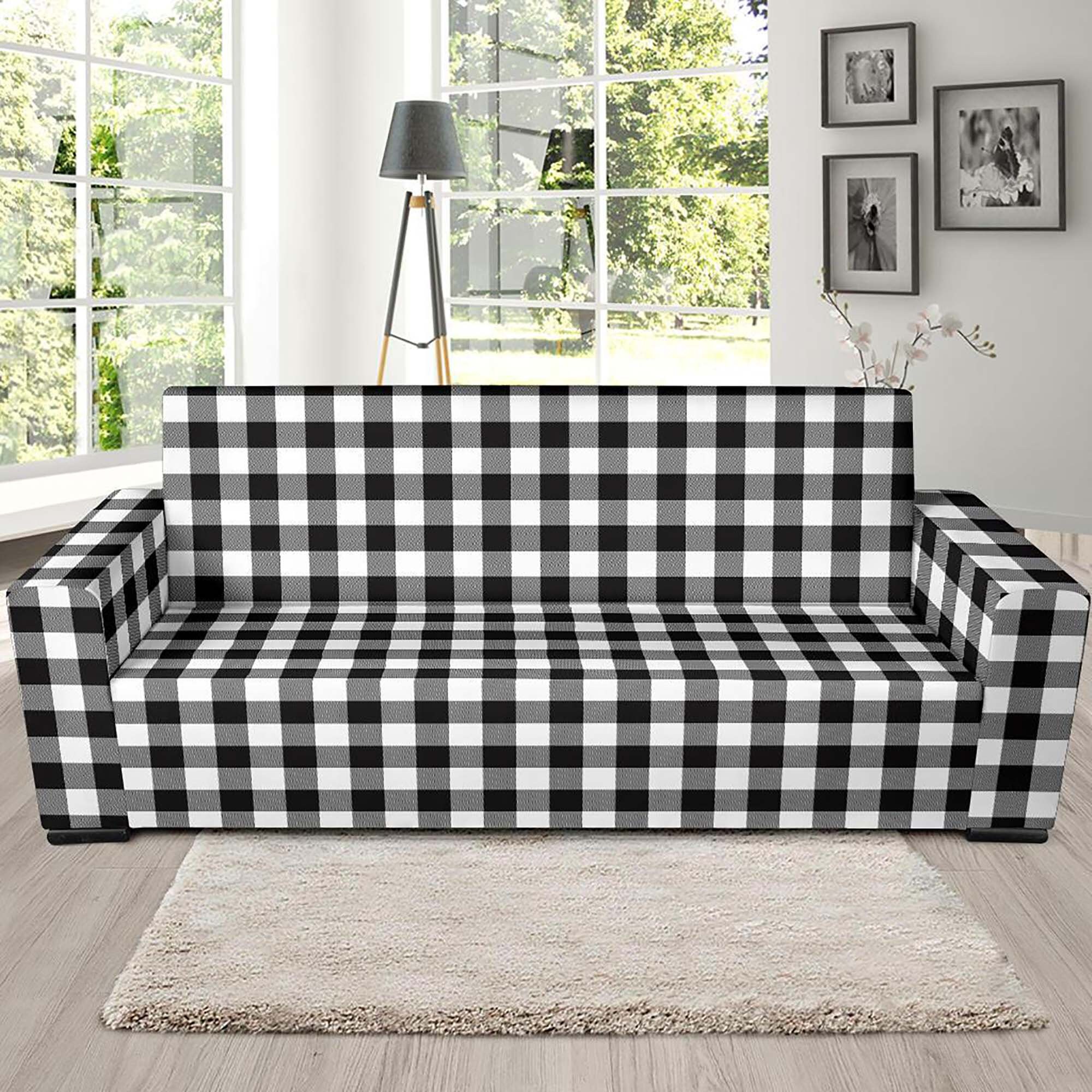 Black and White Buffalo Plaid Couch Slipcover Protector Fits Etsy