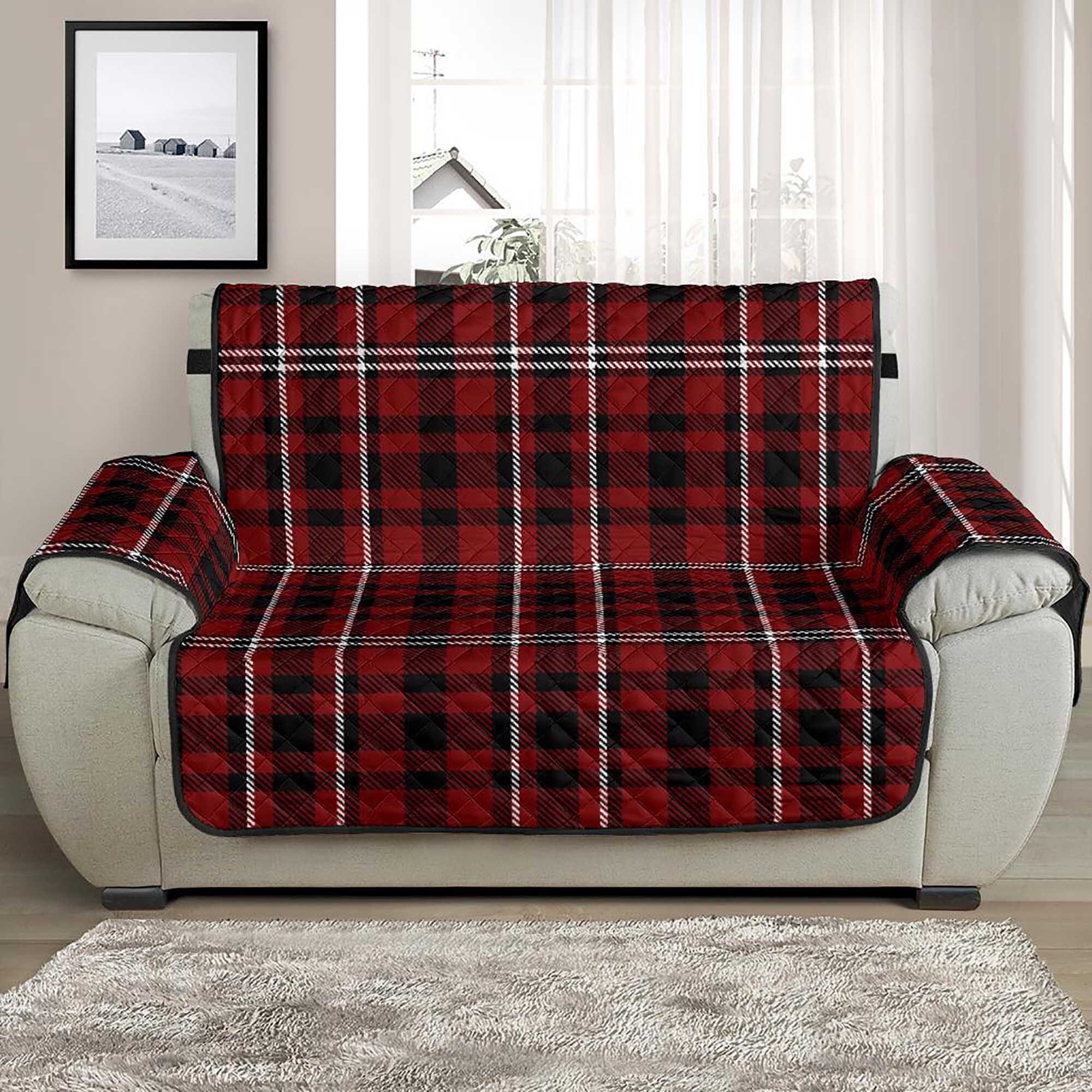 Plaid Loveseat Slipcover Dark Red Black White Tartan 54 Seat