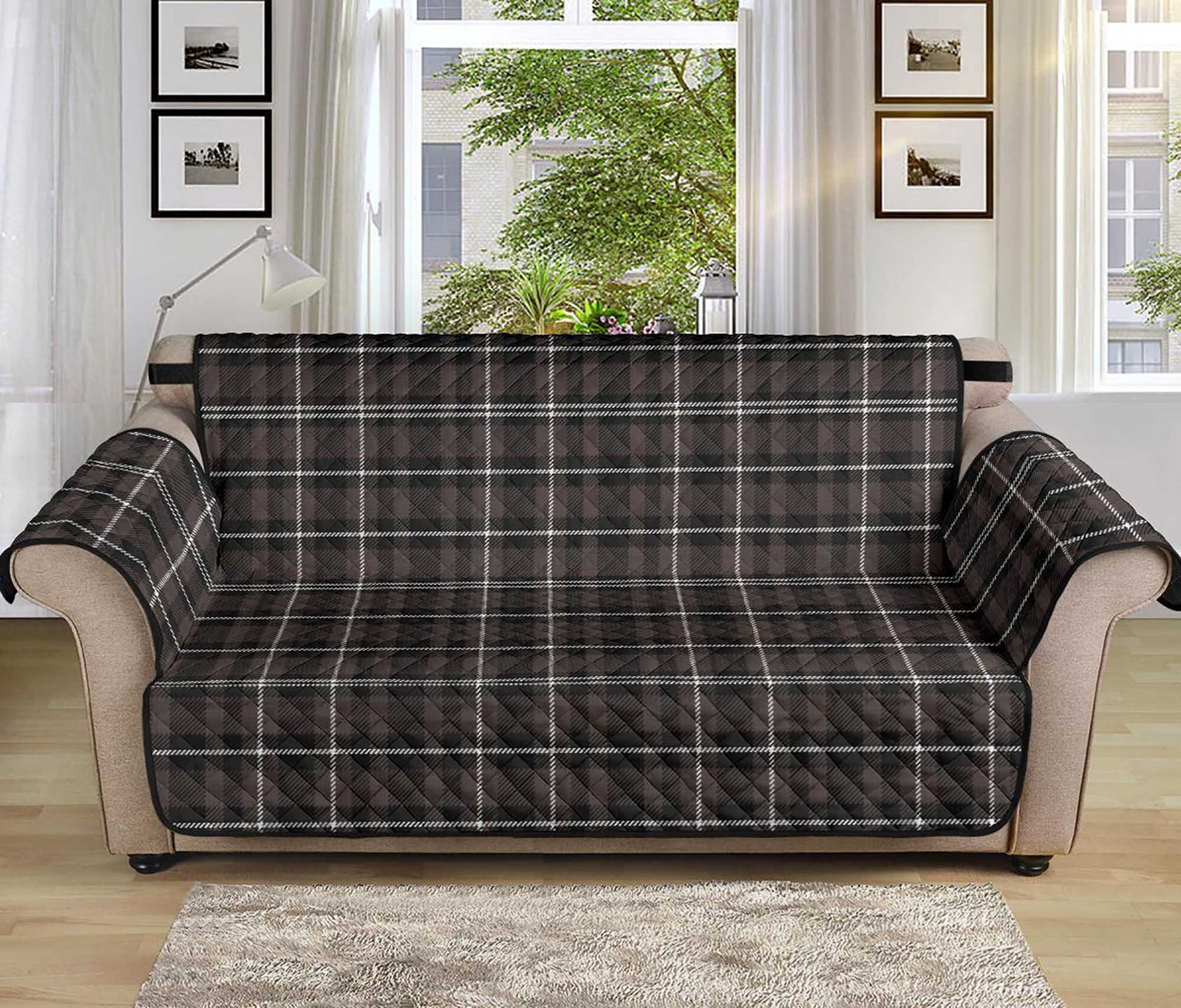 Plaid Recliner Slipcover Brown White and Black Tartan Etsy Canada