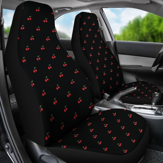 Black With Red Cherries Cherry Pattern Rockabilly Vintage - Patterned Car Seat Covers Uk Black With Red Cherries Cherry Pattern Rockabilly Vintage - Patterned Car Seat Covers Uk