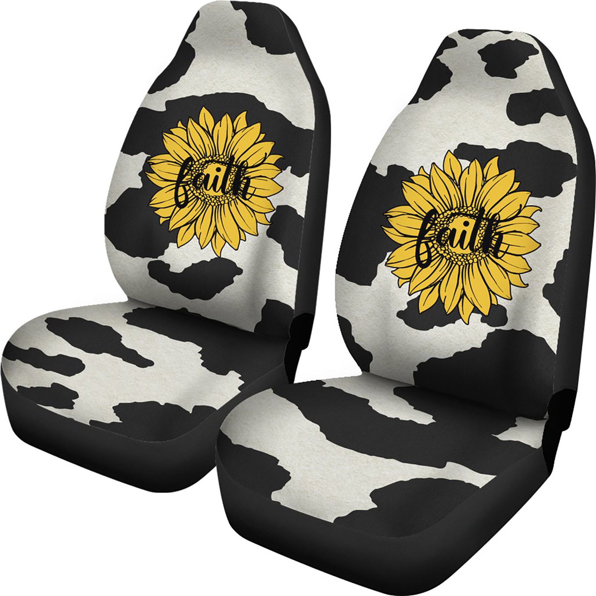 Faith Sunflower on Faux Cow Hide Car Seat Covers Set Black and Etsy