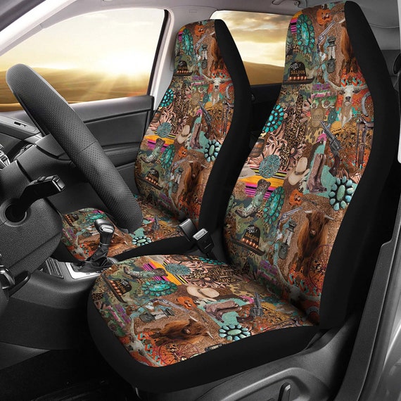 Western Cowgirl Funky Pattern Car Seat Covers Set of 2