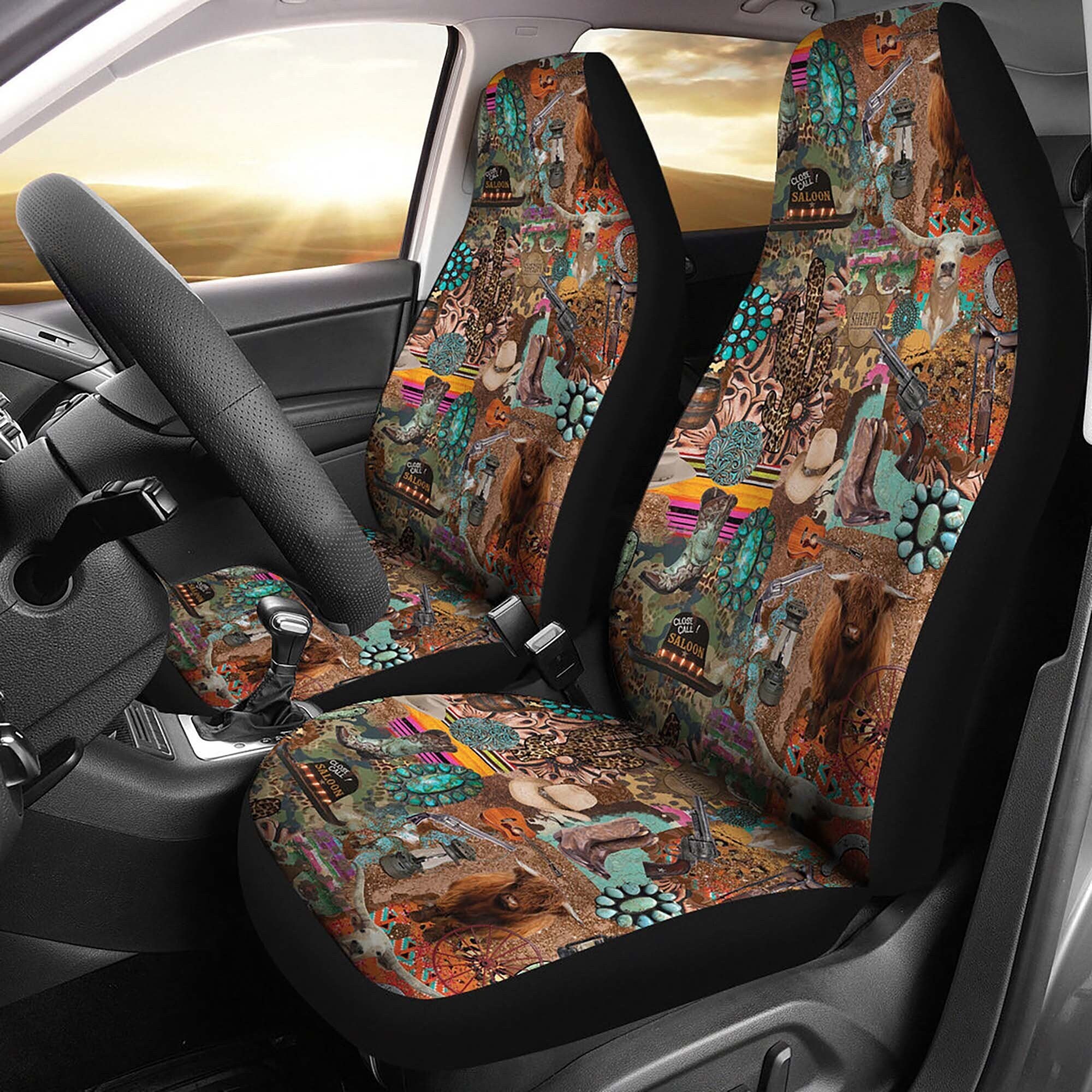 Western Cowgirl Funky Pattern Car Seat Covers Set of 2 Southwestern Rancher  Theme Colorful Busy Design With Cactus Cows and Cowboy Items -   Österreich