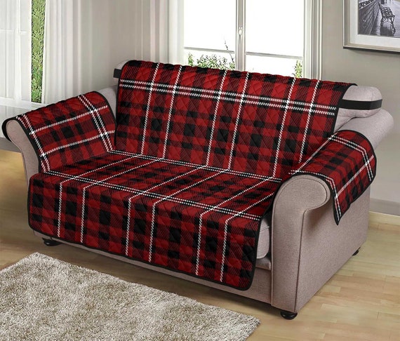 Plaid Loveseat Slipcover Dark Red Black White Tartan 54 Seat