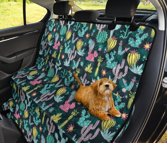 Bright and Colorful Cactus Pattern Dog Hammock Back Seat Cover for