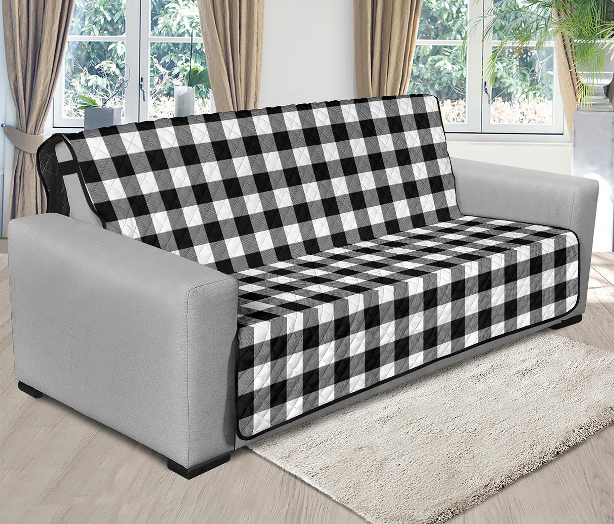 Black and White Buffalo Plaid 70 Seat Width Futon Sofa Couch