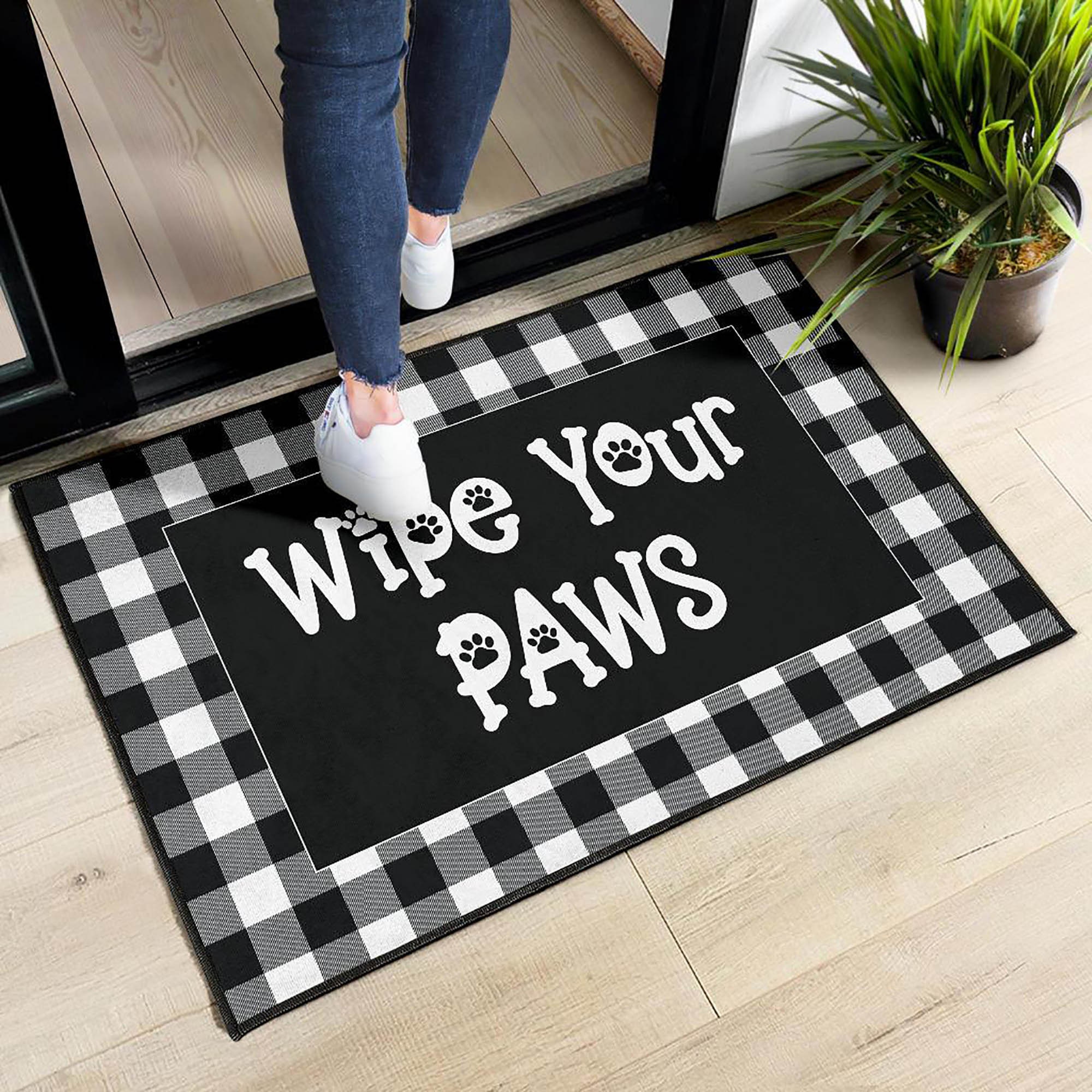 Wipe Your Paws Door Mat Black and White Buffalo Plaid Etsy