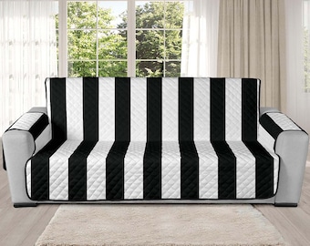 Striped XL Couch Slipcover Black White Vertical Stripes Oversized Sofa Slip Cover 78" Seat Width Protector Home Décor Living Room Furniture