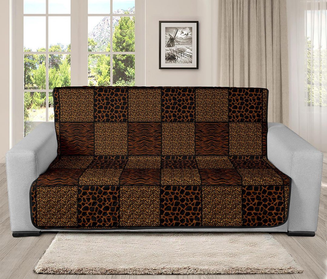 Animal Print Futon Sofa Slipcover 70 Seat Width Patchwork Safari