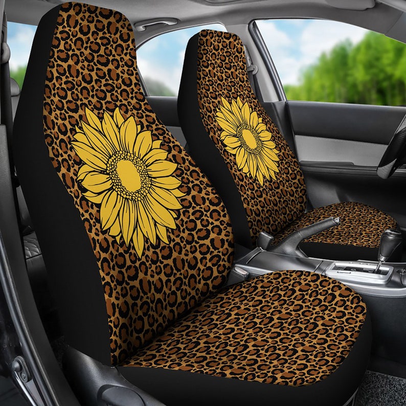 Leopard Skin Car Seat Covers Set With Sunflower Design Etsy