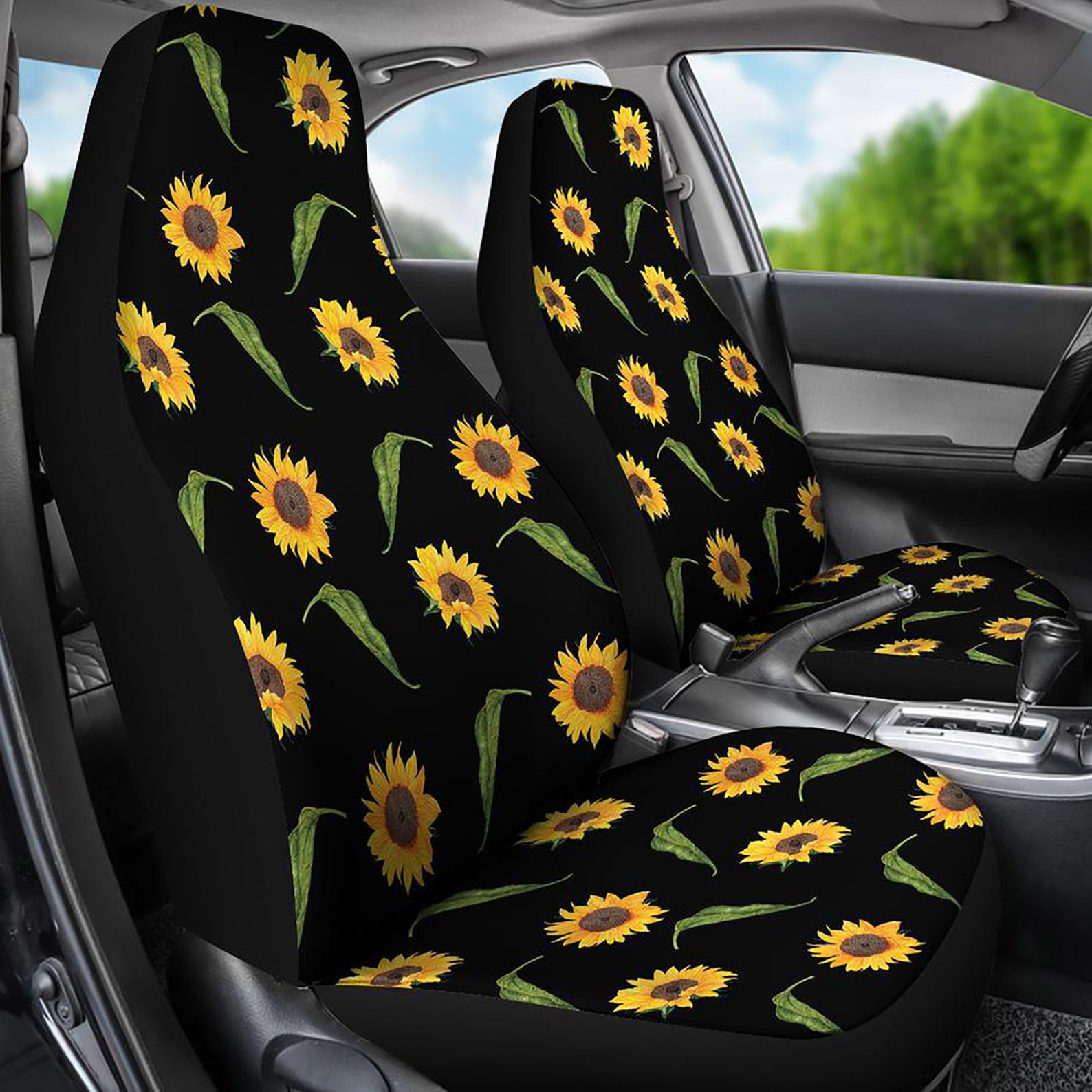 Sunflower Car Seat Covers Rustic Flower Pattern on Black Set Etsy