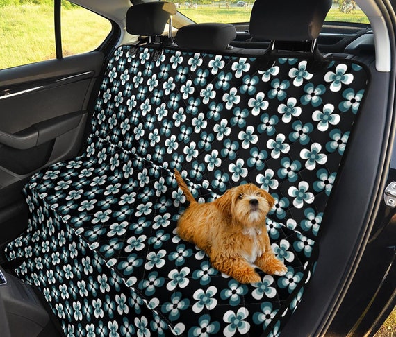 Retro Hippie Flowers Dog Hammock Back Seat Cover for Car Truck SUV White  Green 60's Boho Waterproof Pet Bench Seat Cargo Cover Protector 