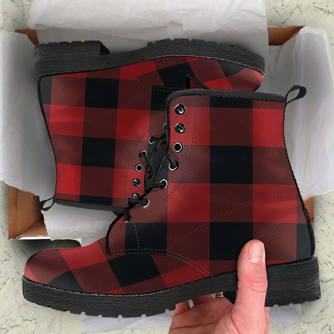 Buffalo Plaid Women's Boots Red and 