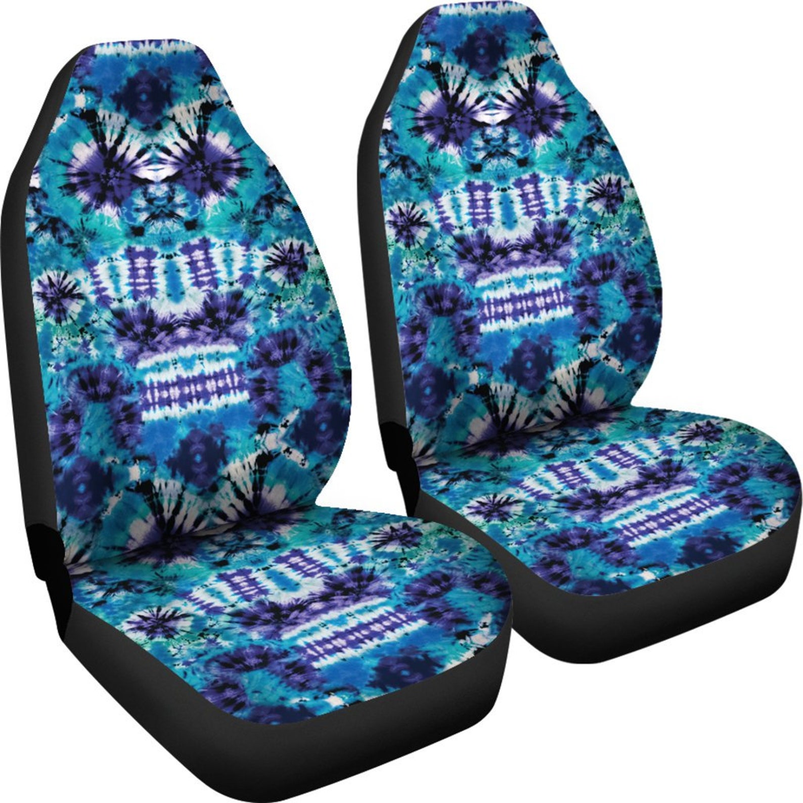 Tie Dye Car Seat Covers Set Blue Teal Purple White Etsy