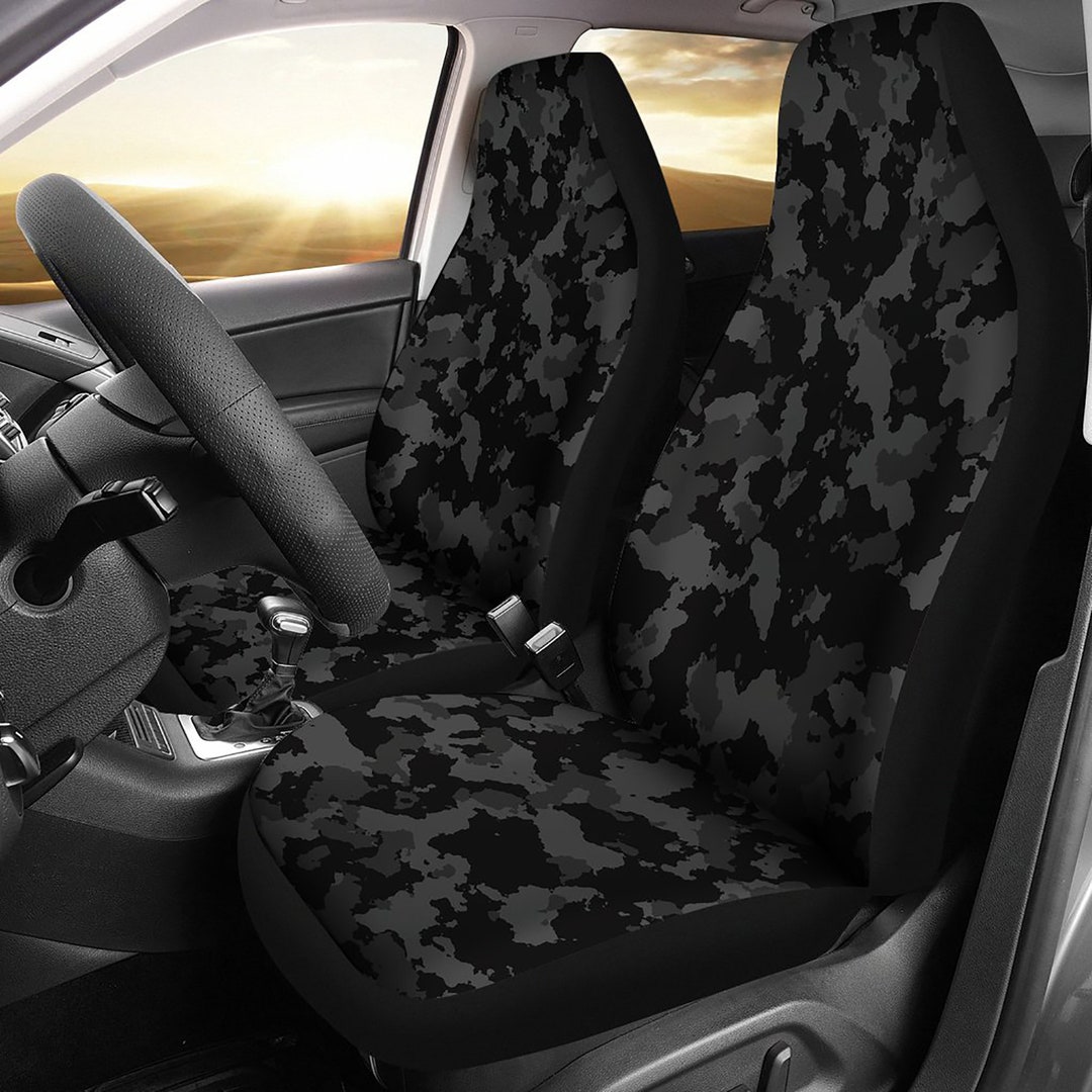 Camo Car Seat Covers Dark Gray and Black Camouflage Set of 2 Seat Protectors Universal Fit for