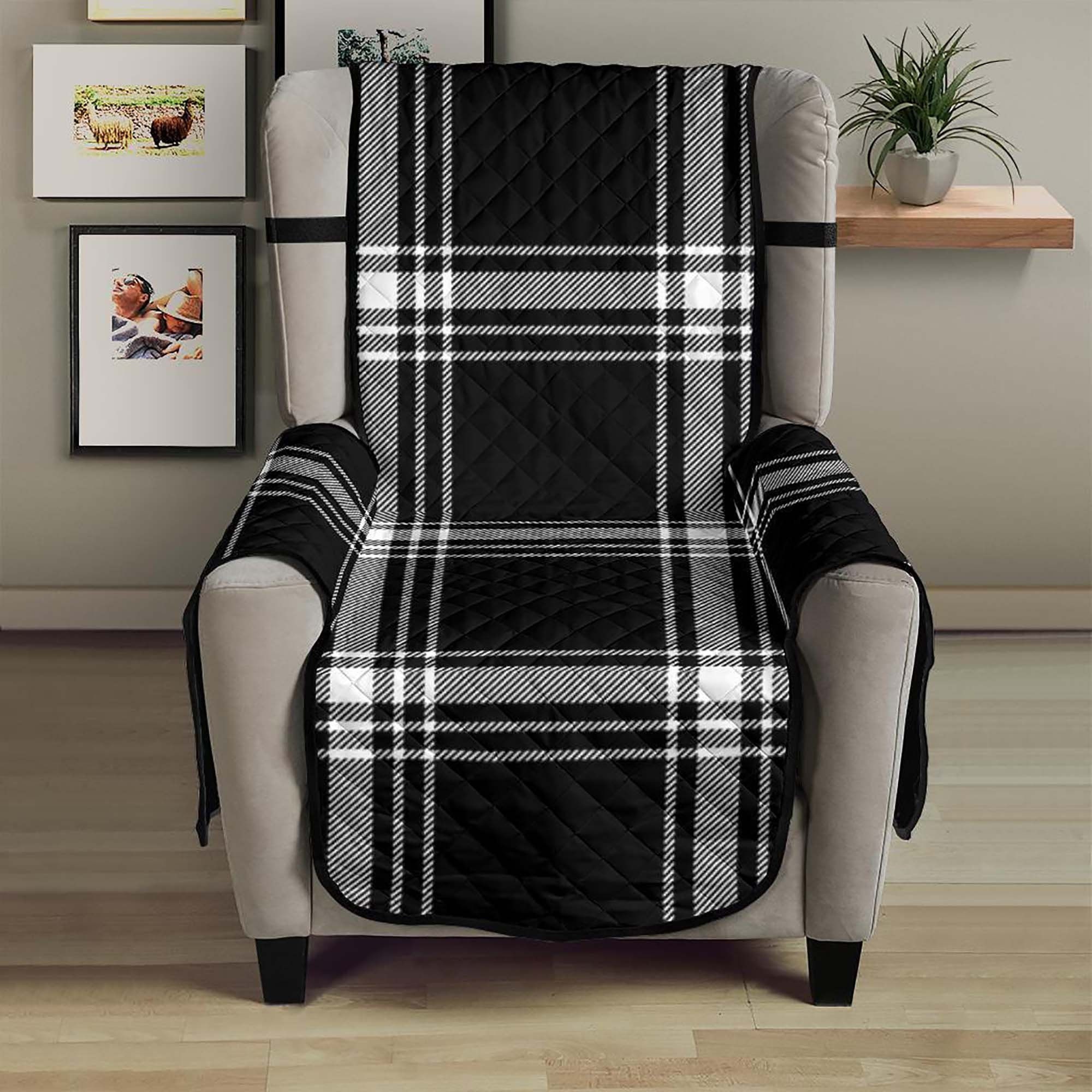 Plaid Armchair Slipcover Black and White Tartan Pattern on 23 Seat
