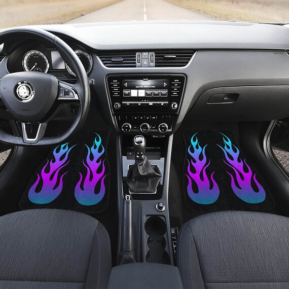 Buy Car Floor Mats With Flames in Turquoise and Purple Ombre Flame