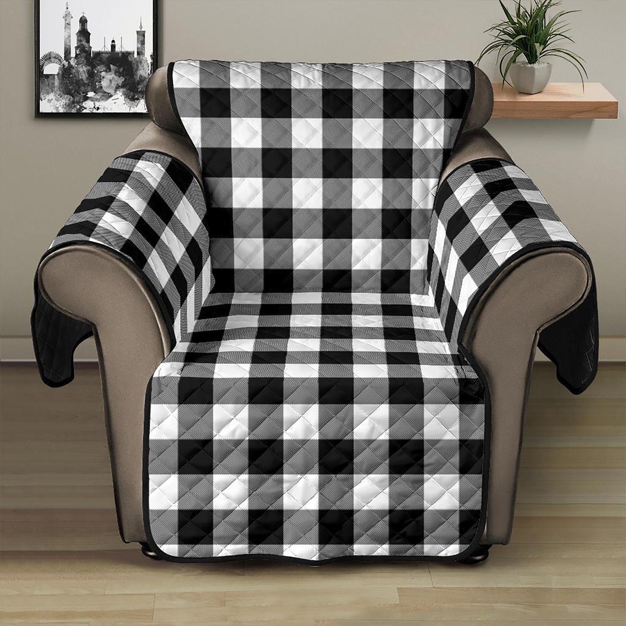 Black and white plaid sofa deals
