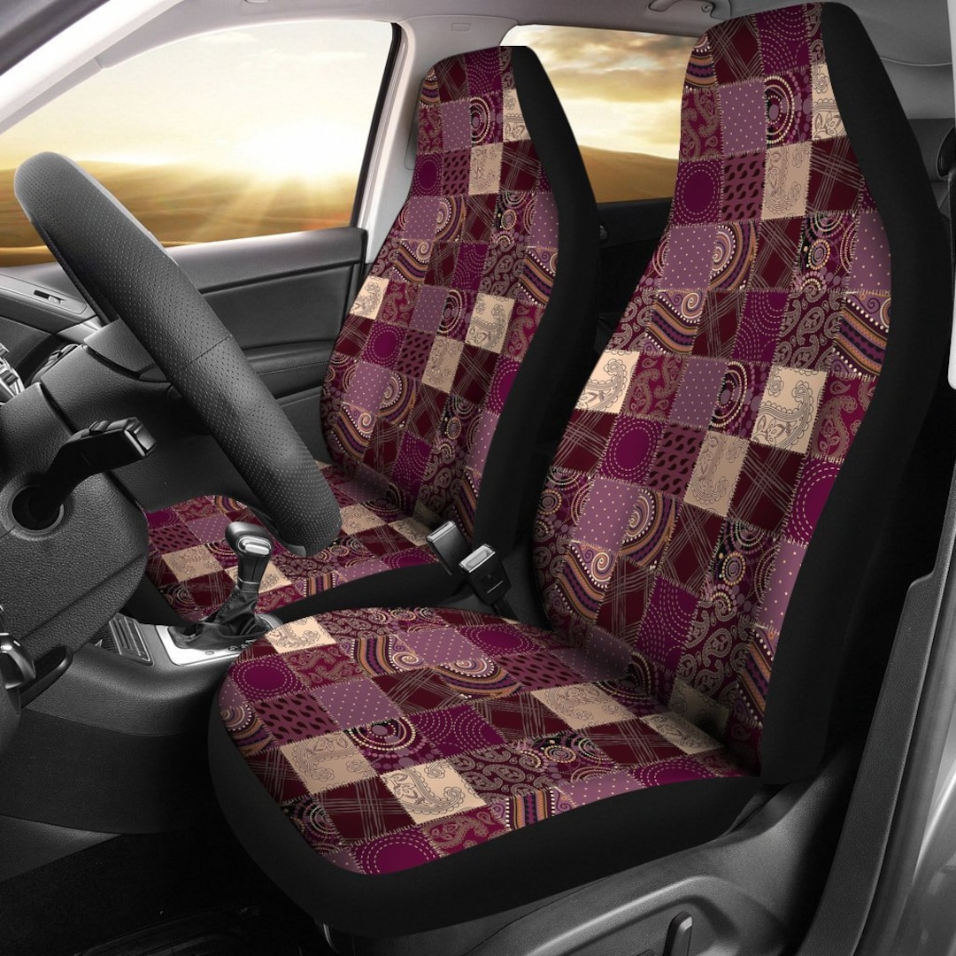 Buy Purple Car Seat Covers Set in Crafty Patchwork Style Printed