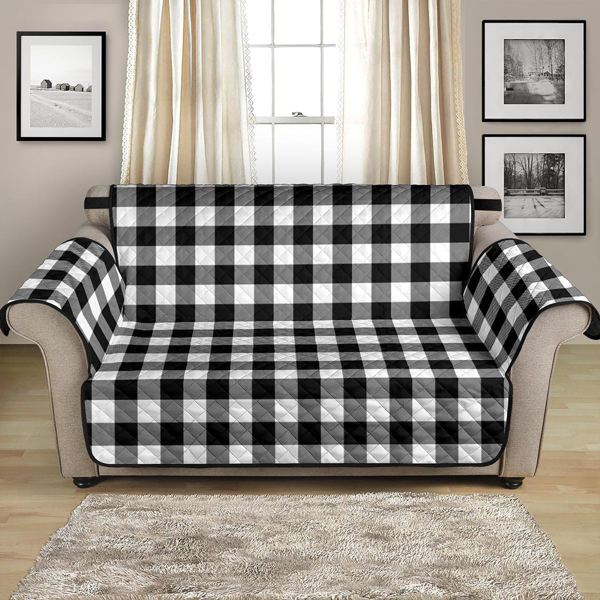 Black and white check sofa deals
