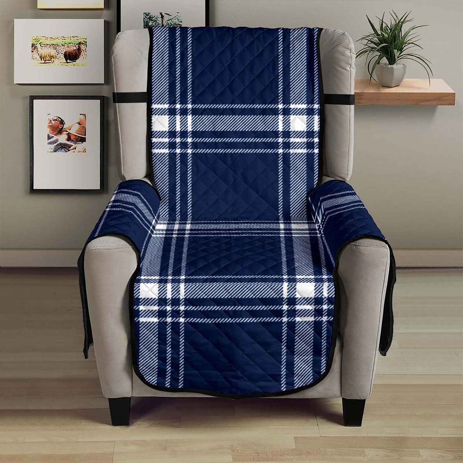 Plaid Loveseat Slipcover Navy Blue and White Tartan Pattern Etsy