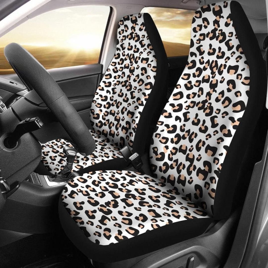Snow Leopard Skin Car Seat Covers Set White Animal Print Etsy