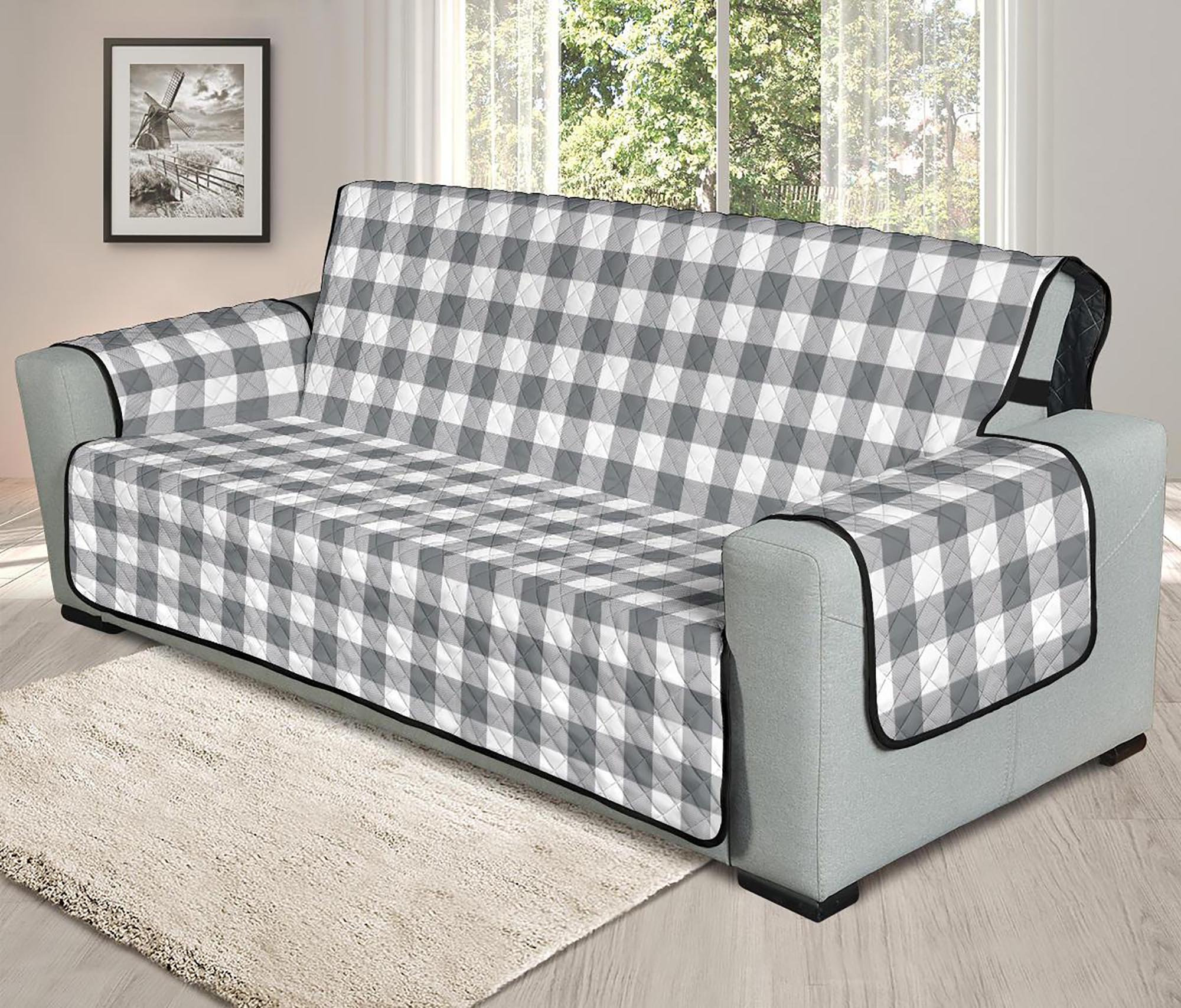 Buffalo Plaid XL Sofa Slipcover Gray and White 78 Seat Etsy