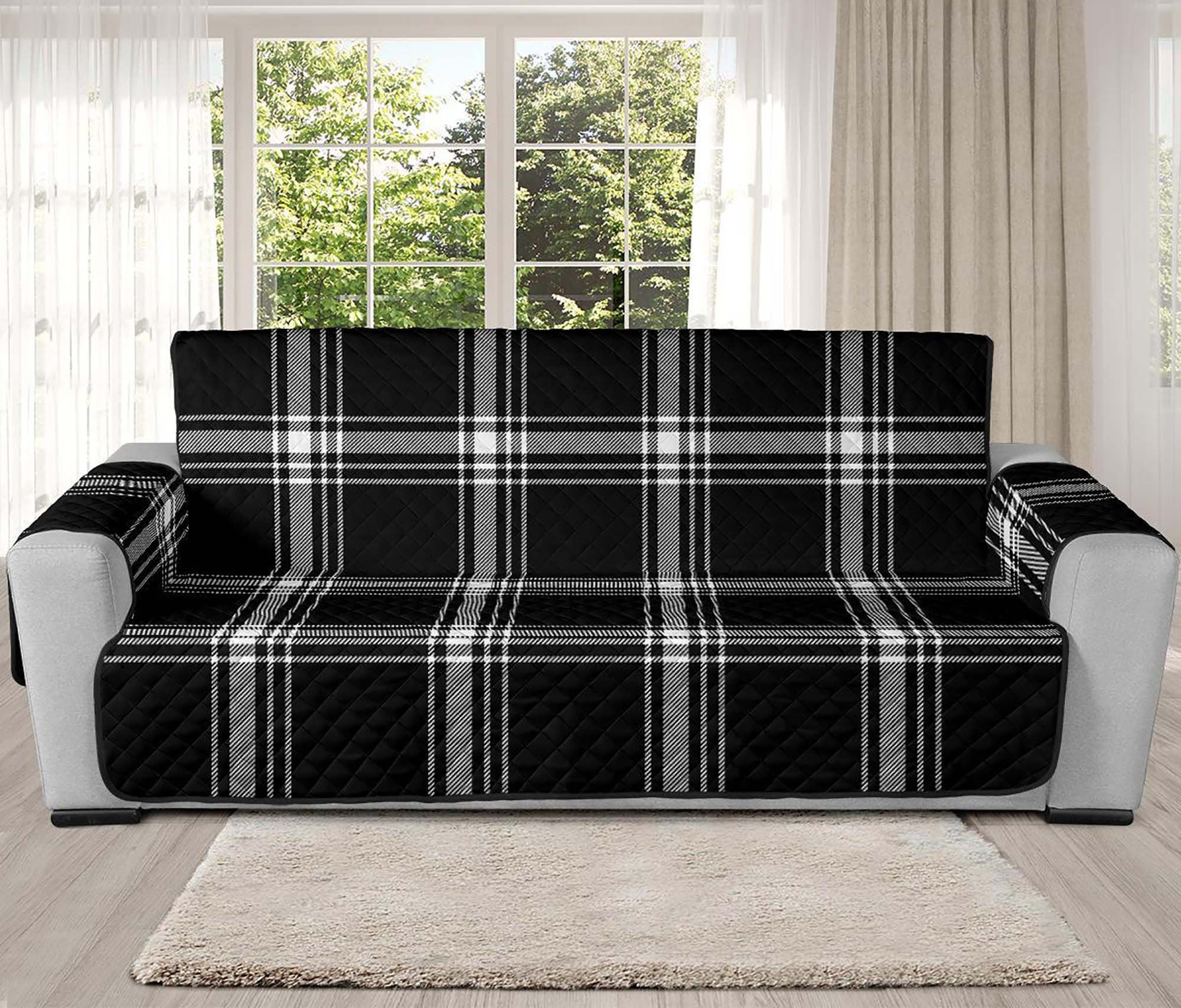 Plaid Futon Slipcover Black and White Tartan Pattern on 70 Seat