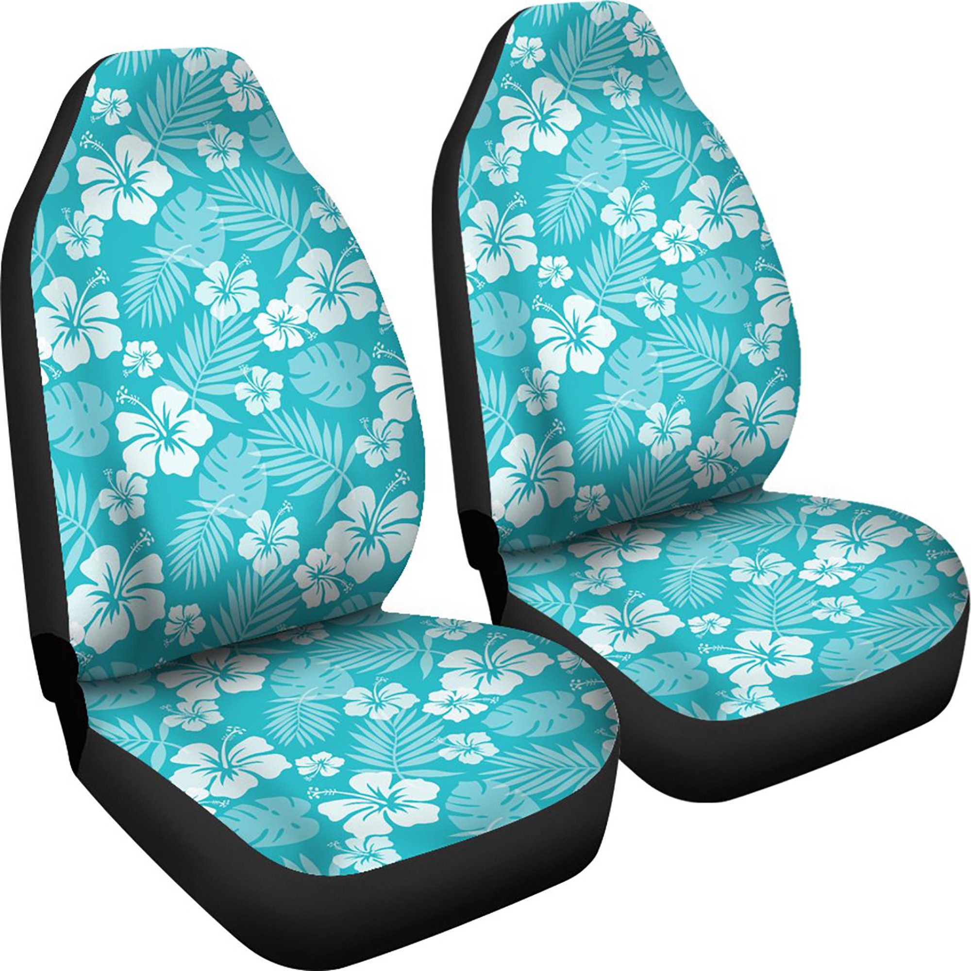 Car Seat Covers Set Turquoise Blue With Hibiscus Flowers ...