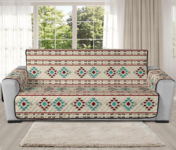 Ethnique Tribal Motif Loveseat Canapé Housse de chaise 48 Largeur de siège  Housse Protecteur Crème Turquoise Rouge et Marron Palette de Couleurs  Meubles -  France