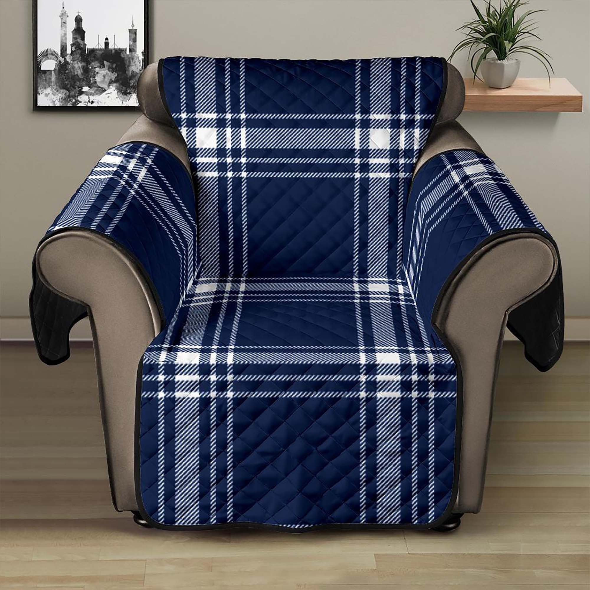 Navy Blue and White Plaid Tartan Recliner Chair Cover 28 Etsy