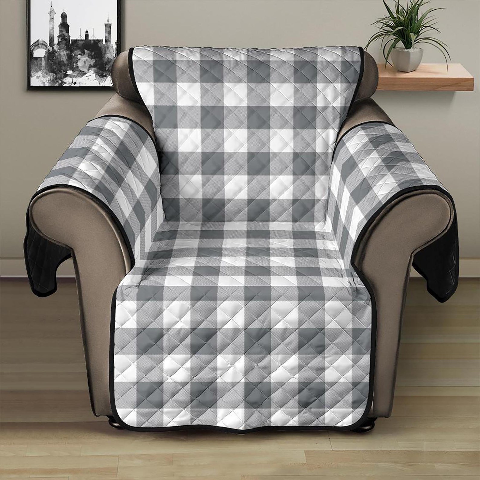 Buffalo Plaid Furniture Slipcovers Rustic Style Gray White Etsy