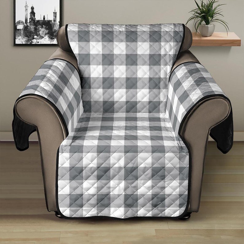 Buffalo Plaid Furniture Slipcovers Rustic Style Gray White Etsy
