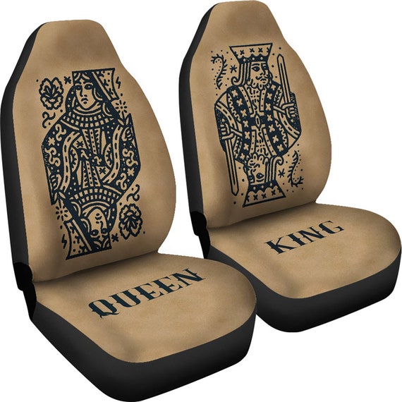 King and Queen His and Hers Car Seat Covers Set of 2 in Tan and