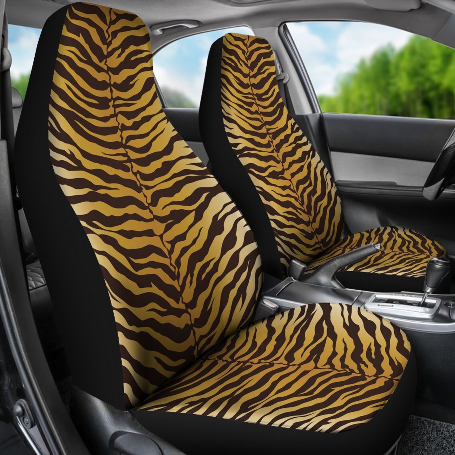 Tiger Stripes Animal Print Gold Color Car Seat Covers Set Etsy
