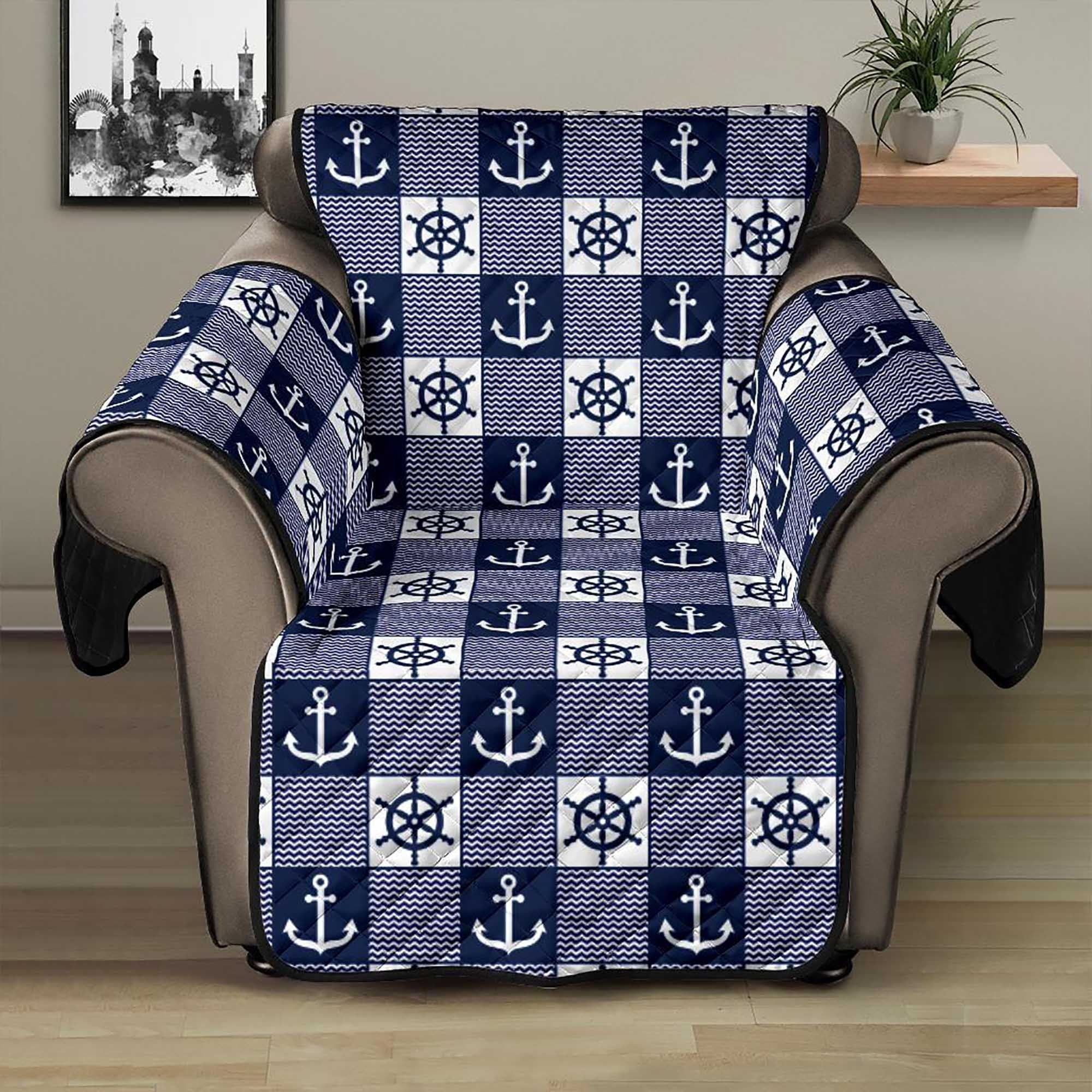 Nautical Theme Oversized Sofa Couch Slipcover Navy Blue White Etsy UK