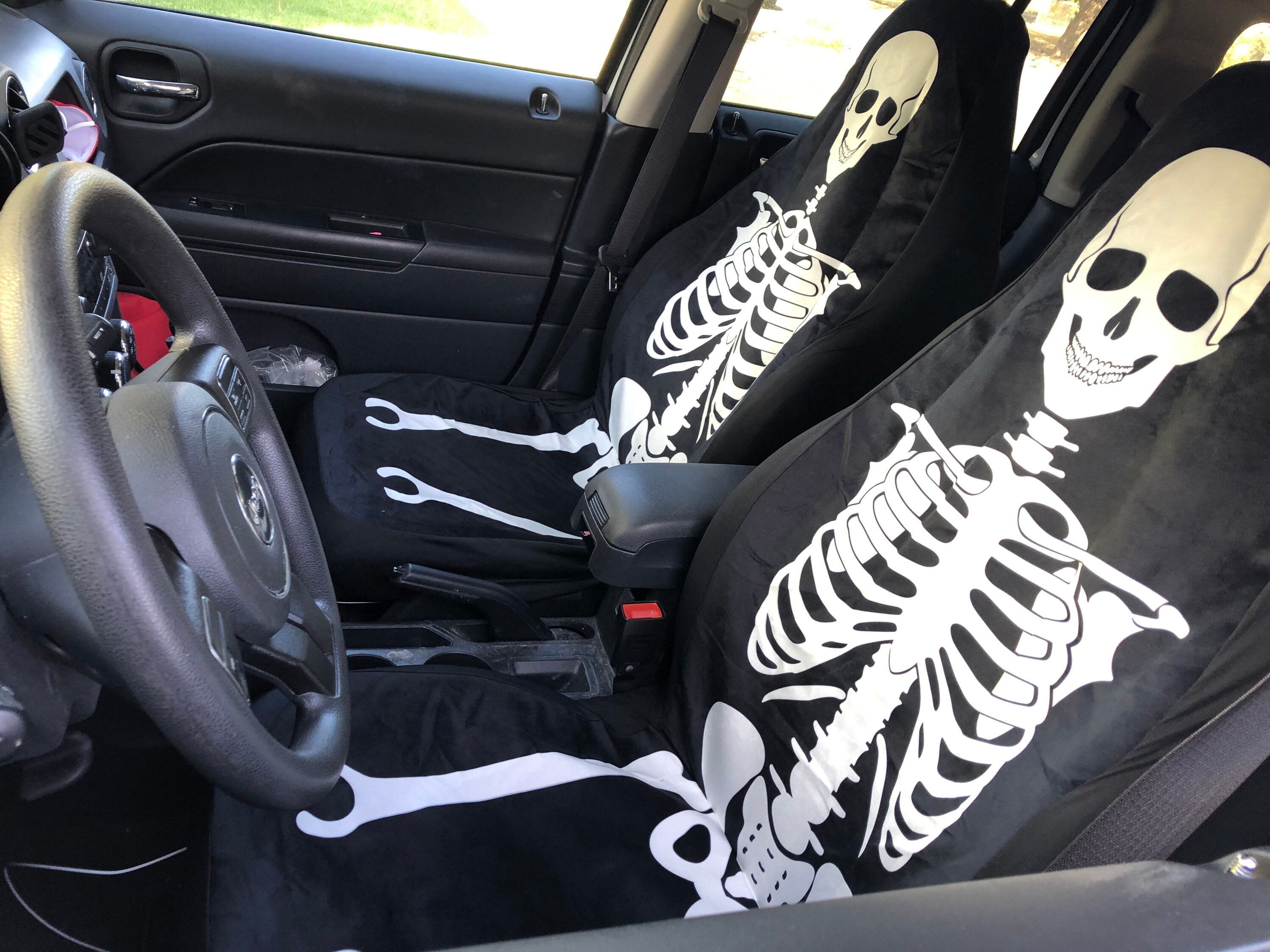Skeleton Car Seat Covers Set Black and White Seat Protectors