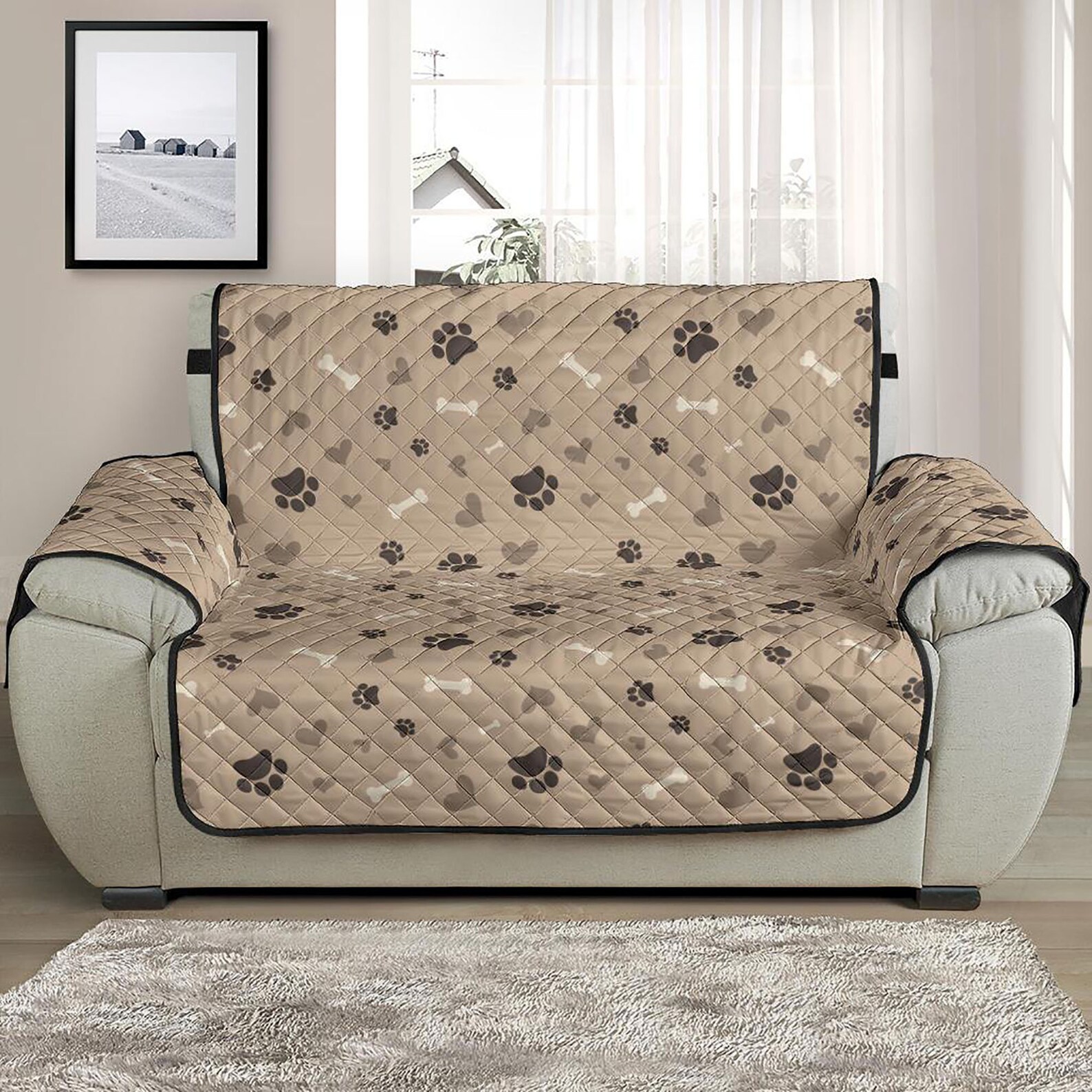 Beige With Dog Paw Print Pattern Furniture Slipcover Etsy