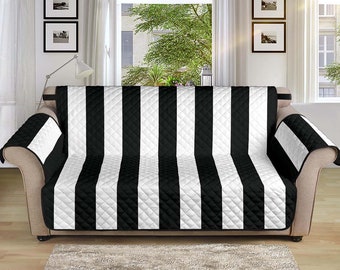 Ready to Ship Striped Couch Slipcover Black White Vertical Stripes Sofa Slip Cover 70" Seat Width Protector Home Décor Living Room Furniture