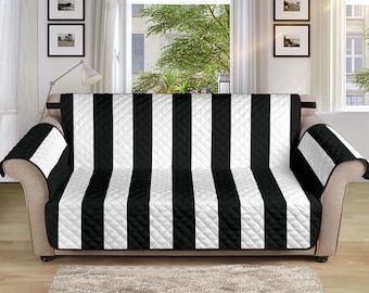 Ready to Ship Striped Couch Slipcover Black White Vertical Stripes Sofa Slip Cover 70" Seat Width Protector Home Décor Living Room Furniture