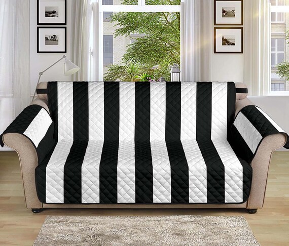 Black and White Buffalo Plaid 70 Seat Width Sofa Couch Cover