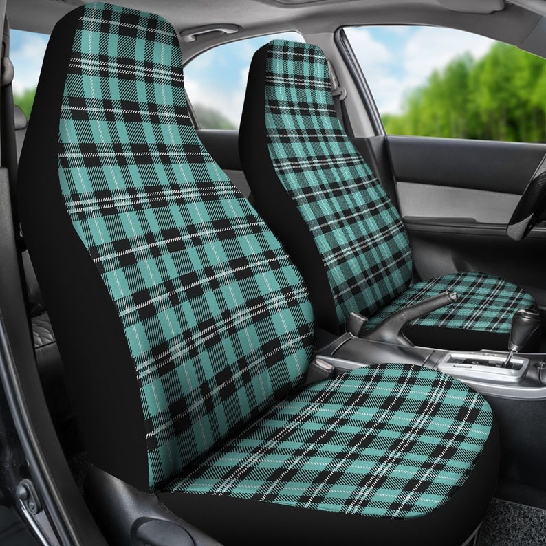 Turquoise Plaid Car Seat Covers Set SUV Universal Fit Front Etsy