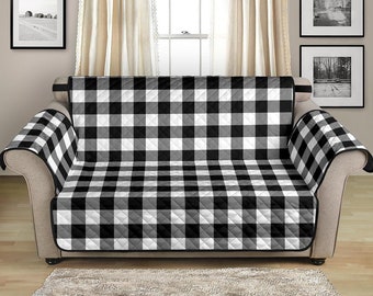 Black and White Buffalo Plaid 54 Seat Width Loveseat Sofa Couch