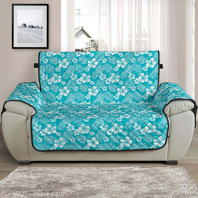 Hibiscus Beach House Slipcover Hawaiian Flower Pattern Aqua | Etsy