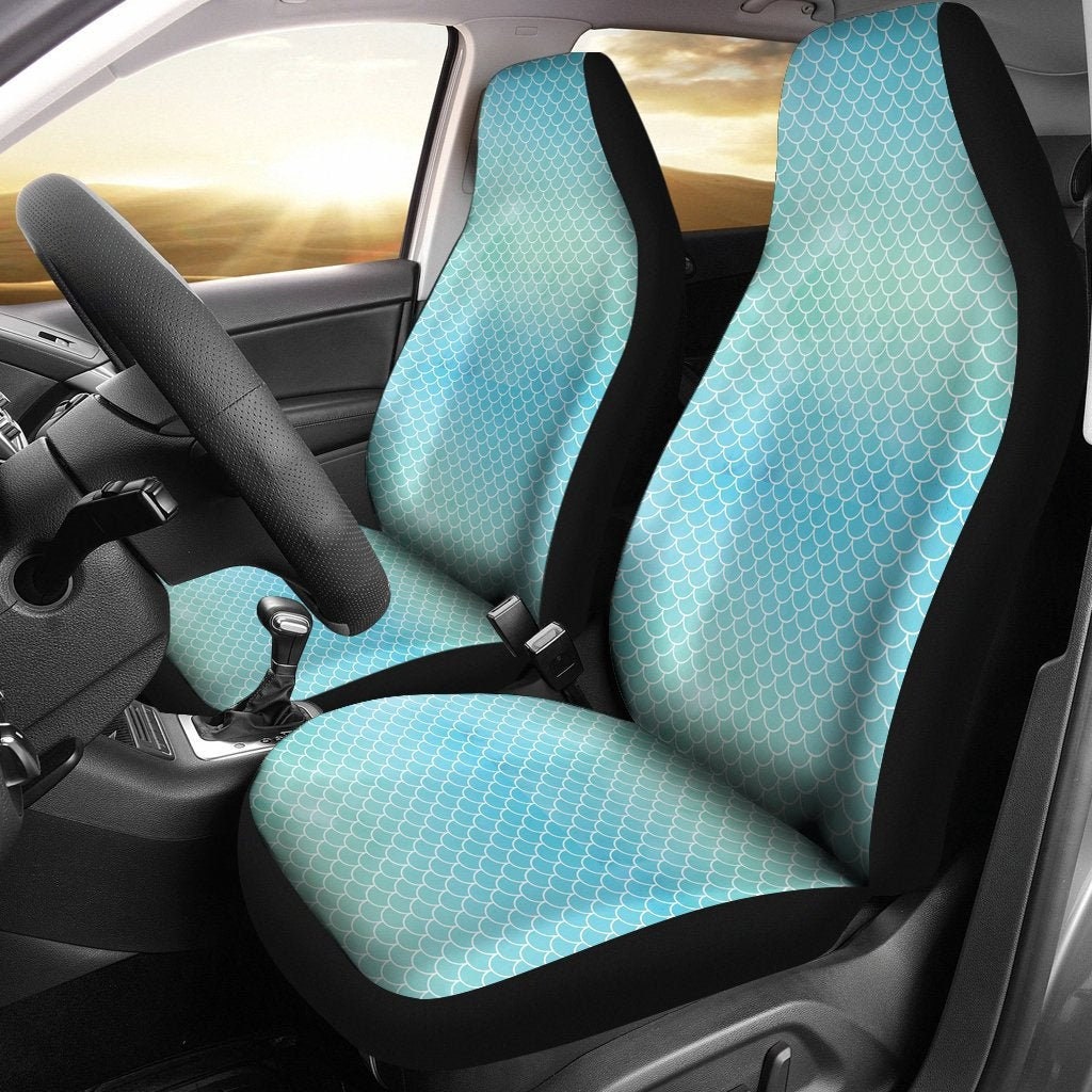 Sparkle Mermaid Car Seat Covers Glitter Blue Fish Scales Car Seat